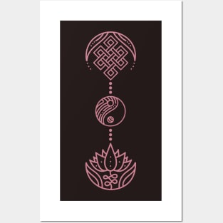 Spiritual Symbols - Yin Yang - Lotus - Unalome - Pink Posters and Art